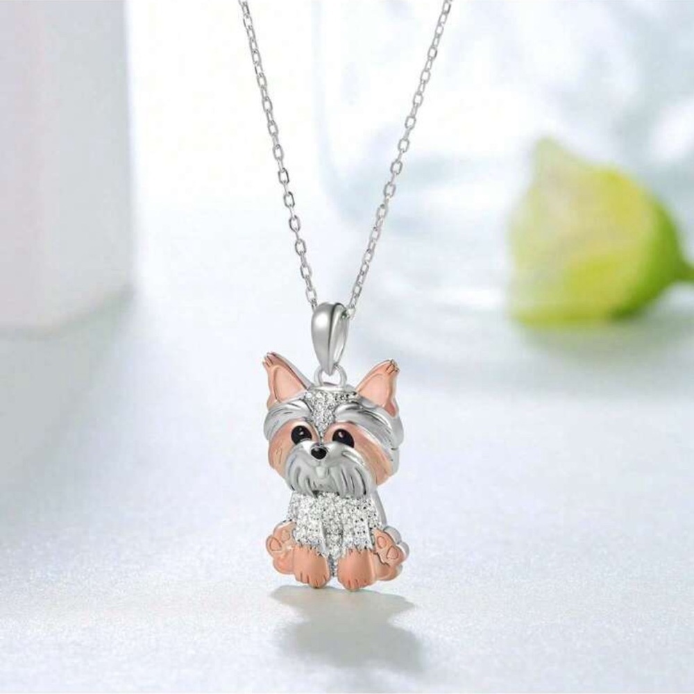 “Yorkie” Yorkshire Terrier Fashion Pendant Rhinestone Necklace - Picture 1 of 6